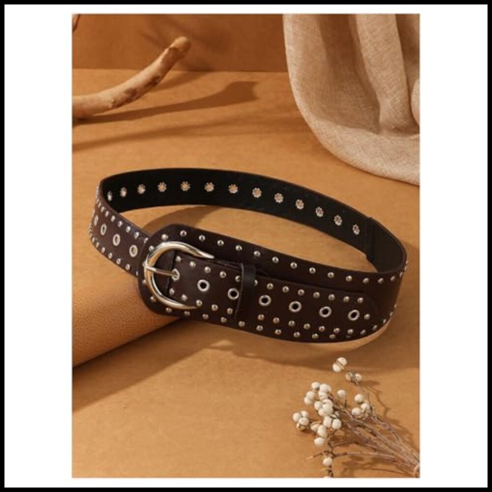 Studded PU Leather Belt Punk Western Y2K Vintage Cowgirl Waist Accessory - Picture 3 of 5